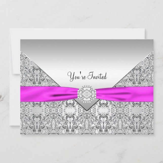 Convite Modelo de festa de todas as ocasiões Rosa Quente (Frente)