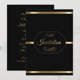 Convite Modelo de Festa Preto e Dourado Elegante