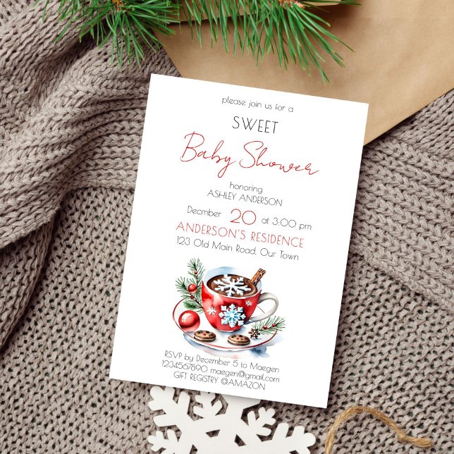 Convite Modelo de festas de chá de chá de fraldas doce de  (Christmas sweet baby shower tea party template invitation digital download watercolor winter themed)