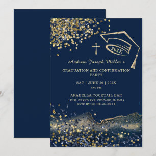 Convite Modelo de Formatura e Confirmação Azul e Dourado