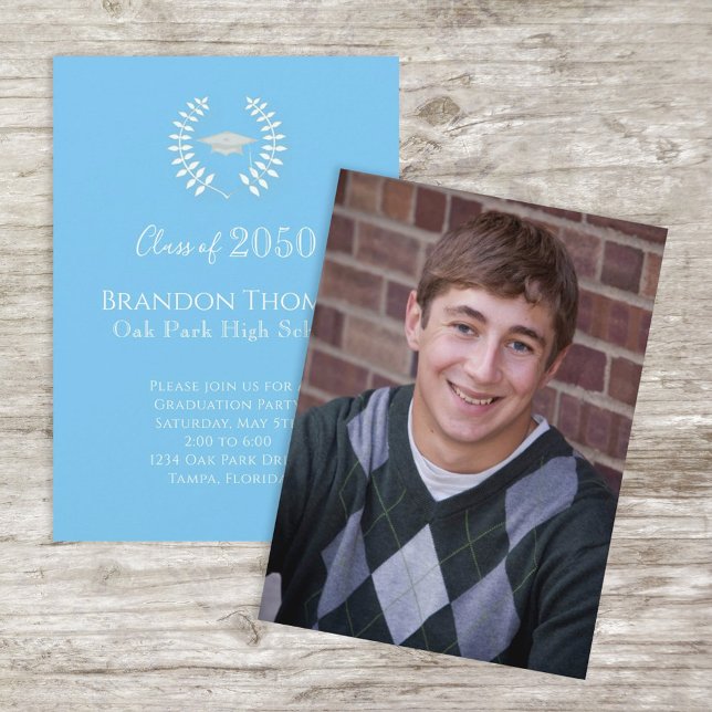 Convite Modelo de Foto Azul Carolina do formando Simples (Criador carregado)