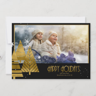 Convite Modelo de Foto das Árvores de Natal Dourado ID863