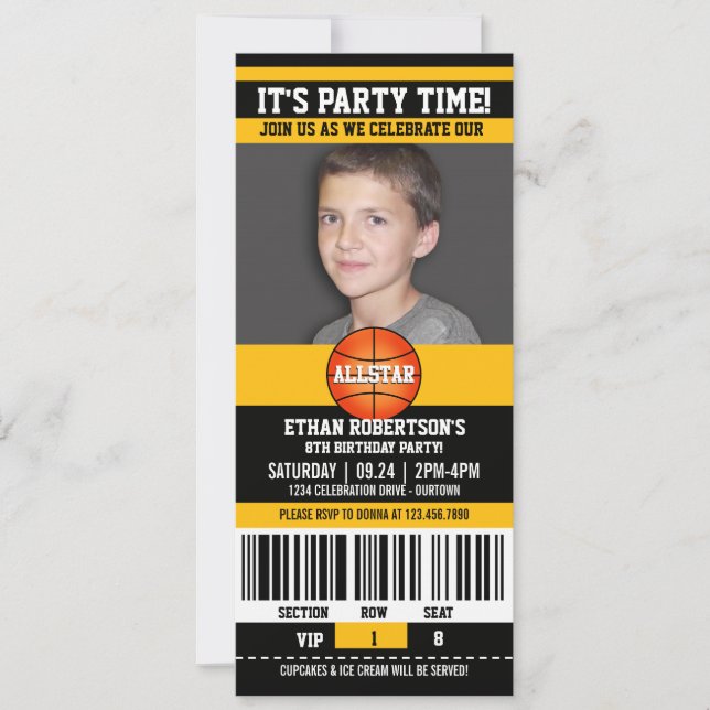 Convite Modelo de Foto de Aniversário de Basquete (Frente)