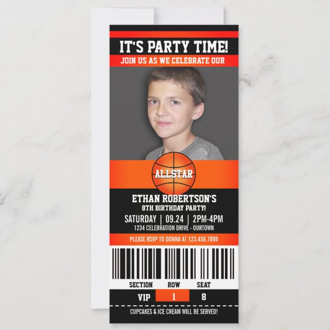Convite Modelo de Foto de Aniversário de Basquete (Frente)