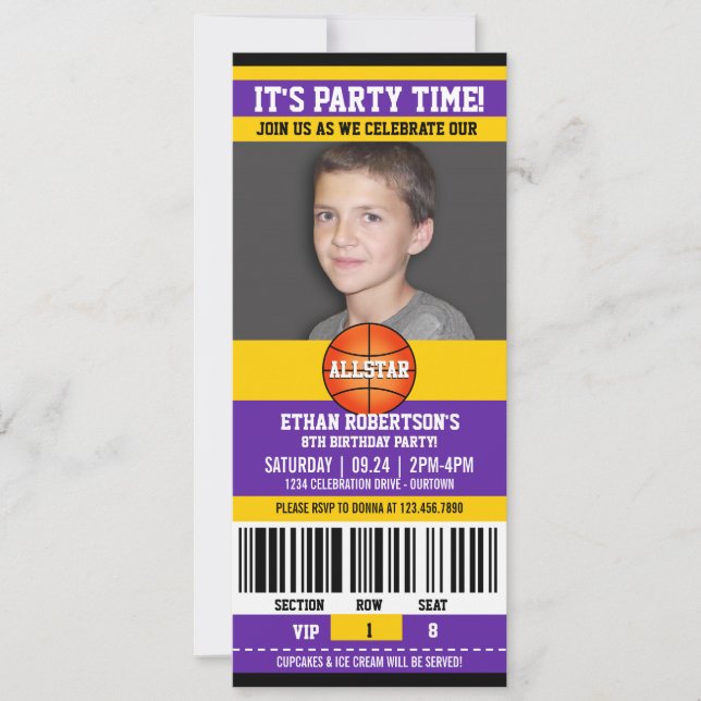 Convite Modelo de Foto de Aniversário de Basquete (Frente)