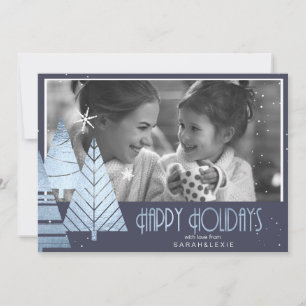 Convite Modelo de Foto de Árvores de Natal Azul ID863