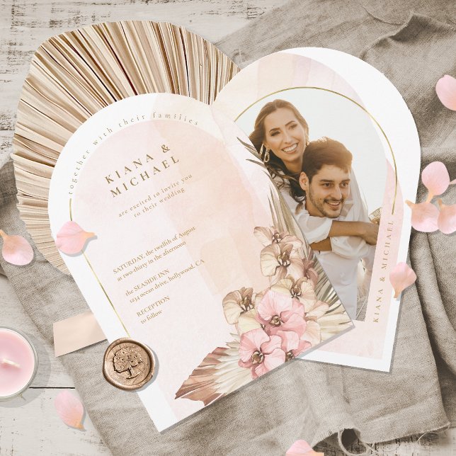 Convite Modelo de Foto de Casamento Boho Oasis Arch ID959 (Criador carregado)