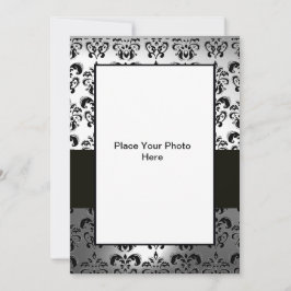 CONVITE MODELO DE FOTO DE DAMASK PRETO E BRANCO