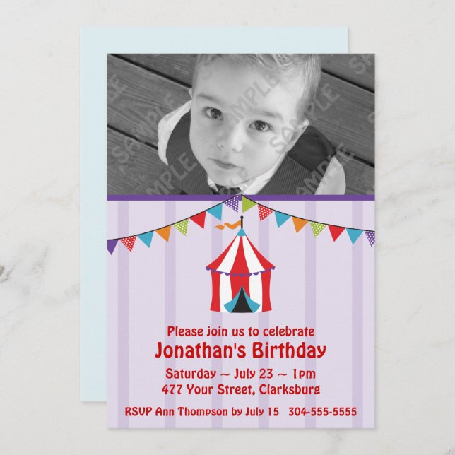 Convite Modelo de Foto de Festa de aniversário de Circo (Frente/Verso)