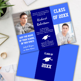 Convite Modelo de Foto de Graduação Azul Clássico e Branco