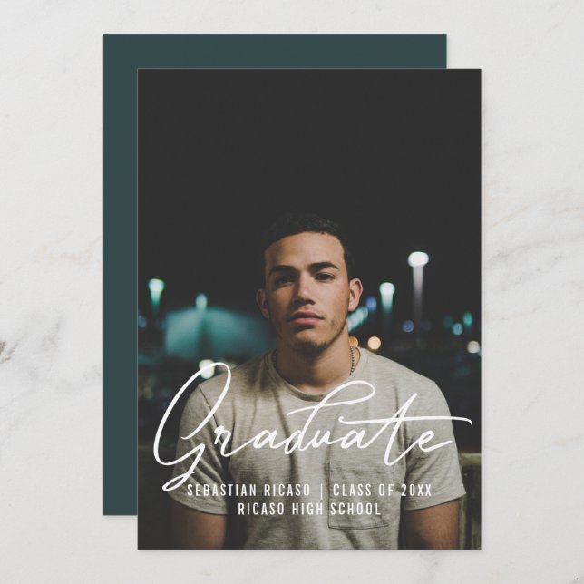 Convite Modelo de Foto de Graduado Personalizado (Frente/Verso)