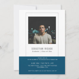 Convite Modelo de Foto de Graduado Personalizado Azul Bran