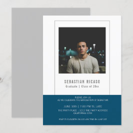 Convite Modelo de Foto de Graduado Personalizado Azul Bran