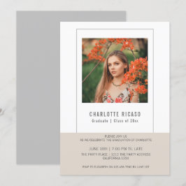 Convite Modelo de Foto de Graduado Personalizado Bege Bran