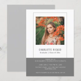 Convite Modelo de Foto de Graduado Personalizado Cinza Bra