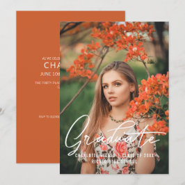 Convite Modelo de Foto de Graduado Personalizado Laranja Q