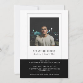 Convite Modelo de Foto de Graduado Personalizado Preto e B