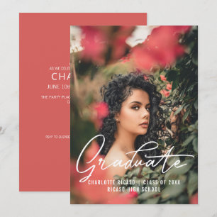 Convite Modelo de Foto de Graduado Personalizado Rosa