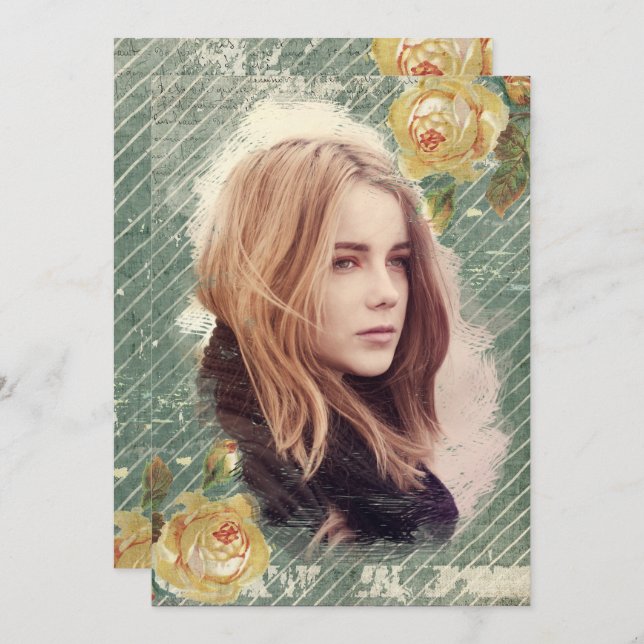 Convite Modelo de Foto de Rosa Vintage para Festa de Anive (Frente/Verso)