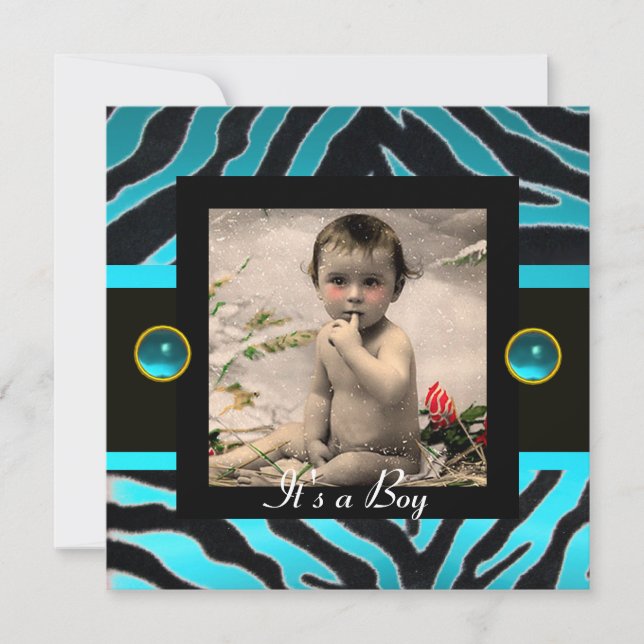 Convite Modelo de Foto do Monograma de ZEBRA FUR BRANCO AZ (Frente)