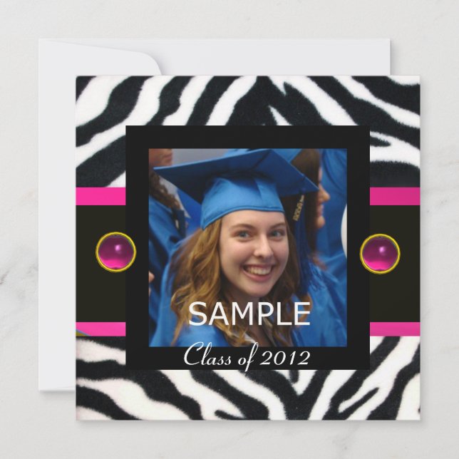 Convite Modelo de Foto do Monograma de ZEBRA FUR BRANCO AZ (Frente)