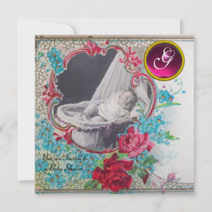 CONVITE MODELO DE FOTO DO MONOGRAMA DO CHÁ DE FRALDAS DE 