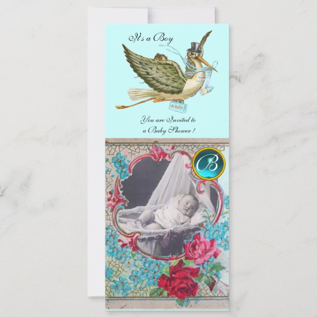 CONVITE MODELO DE FOTO DO MONOGRAMA DO CHÁ DE FRALDAS STOR (Frente)