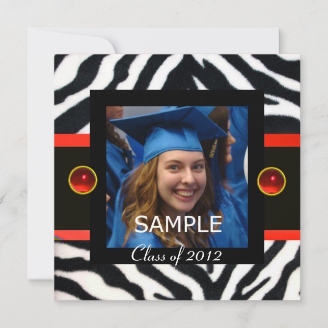 Convite Modelo de Foto do Monograma do ZEBRA FUR BRANCO VE (Frente)