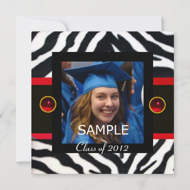 Convite Modelo de Foto do Monograma do ZEBRA FUR BRANCO VE (Frente)