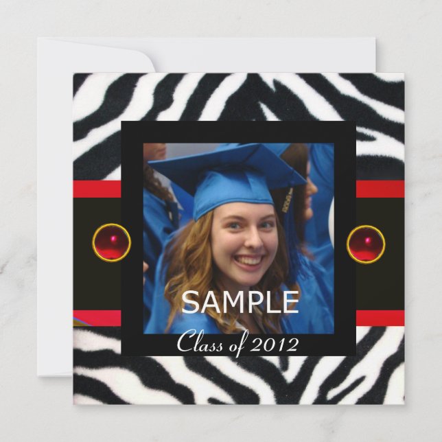 Convite Modelo de Foto do Monograma do ZEBRA FUR BRANCO VE (Frente)