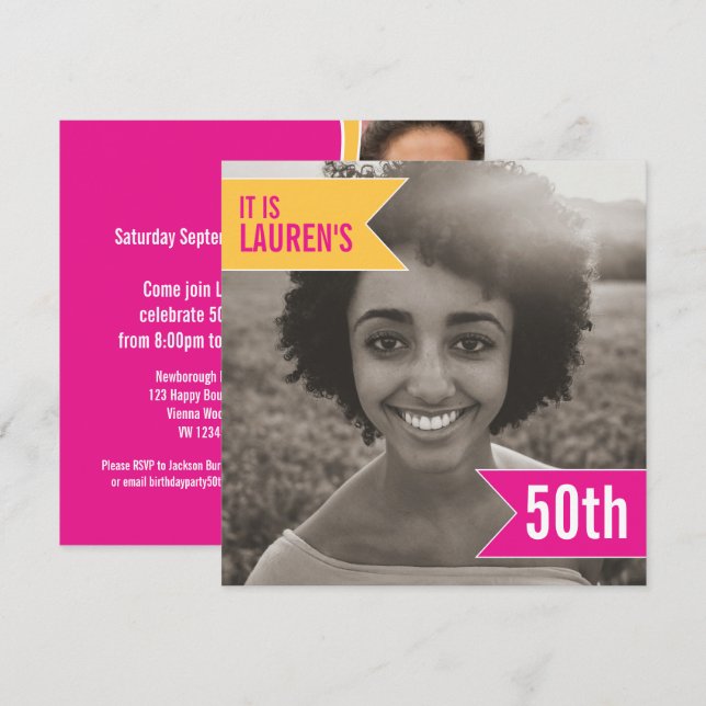 Convite Modelo de foto do sinalizador brilhante 50ª festa  (Frente/Verso)