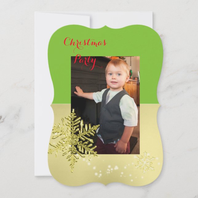 Convite Modelo de Foto Dourado do Floco de Neve (Frente)