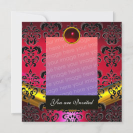CONVITE MODELO DE FOTO EM DAMSCO PRETO COM OURO VERMELHO M