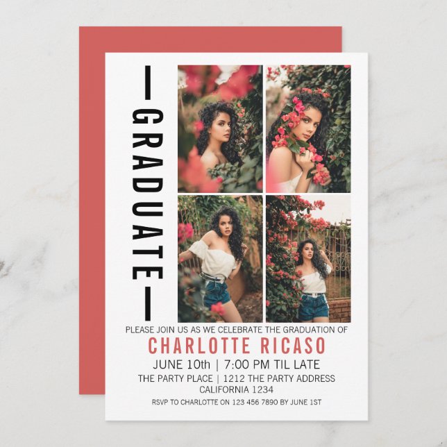 Convite Modelo de Foto Moderna de Graduação Personalizado (Frente/Verso)