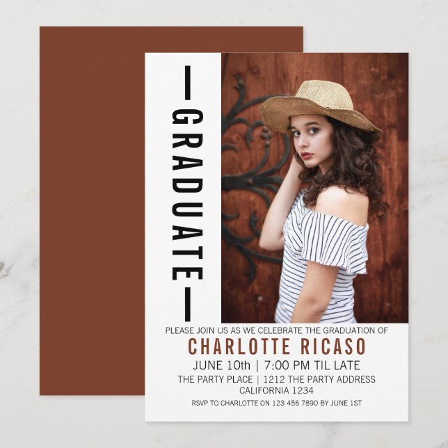 Convite Modelo de Foto Moderna de Graduação Personalizado (Frente/Verso)