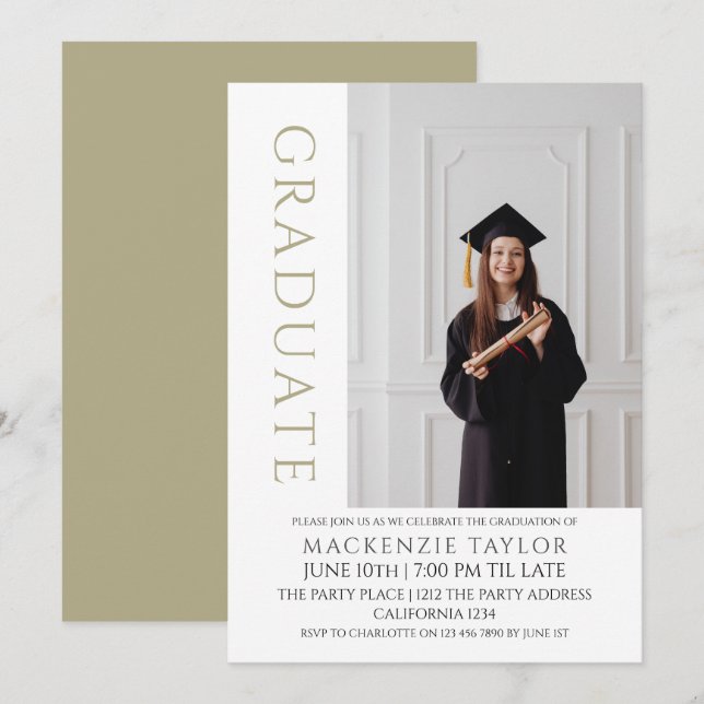 Convite Modelo de Foto Moderno de Formatura Personalizado  (Frente/Verso)