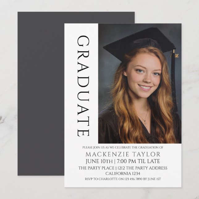 Convite Modelo de Foto Moderno de Formatura Personalizado (Frente/Verso)