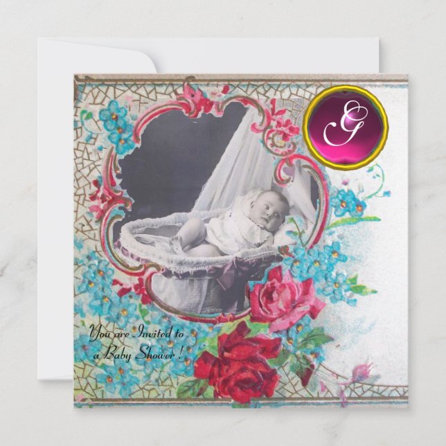 CONVITE MODELO DE FOTO MONOGRAMA DO CHÁ DE FRALDAS STORAGE (Frente)