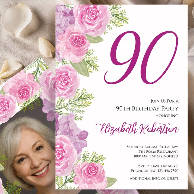 Convite Modelo de Foto Personalizado com Rosas Cor-de-Rosa (Criador carregado)