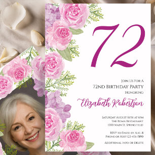 Convite Modelo de Foto Personalizado com Rosas Cor-de-Rosa