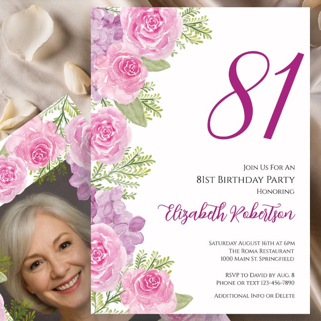 Convite Modelo de Foto Personalizado com Rosas Cor-de-Rosa (Criador carregado)