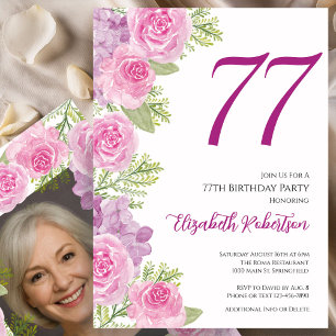 Convite Modelo de Foto Personalizado com Rosas Rosa para 7