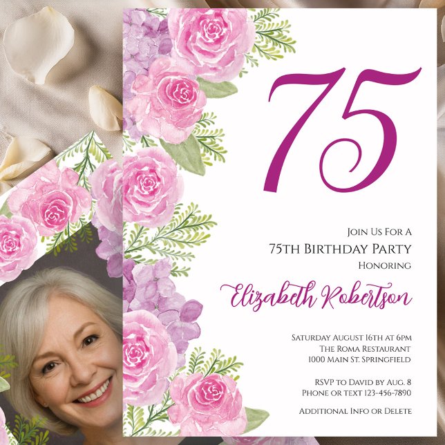 Convite Modelo de Foto Personalizado com Rosas Rosa para 7 (Criador carregado)