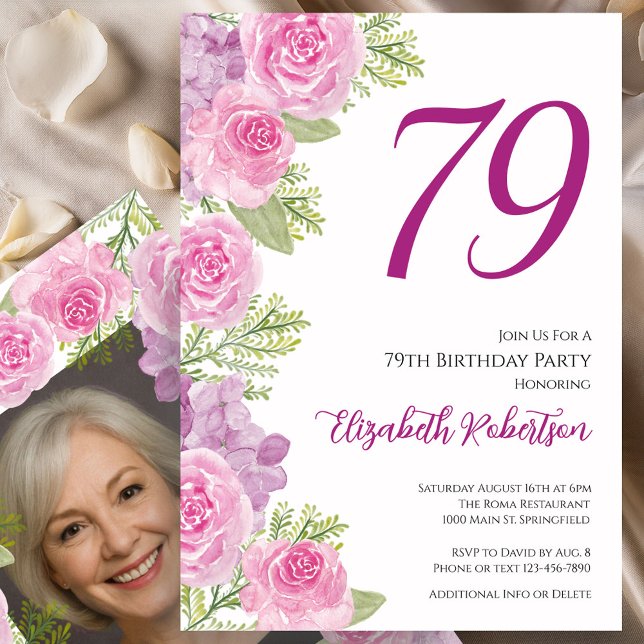 Convite Modelo de Foto Personalizado com Rosas Rosa para 7 (Criador carregado)