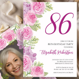 Convite Modelo de foto personalizado de rosas cor-de-rosa 