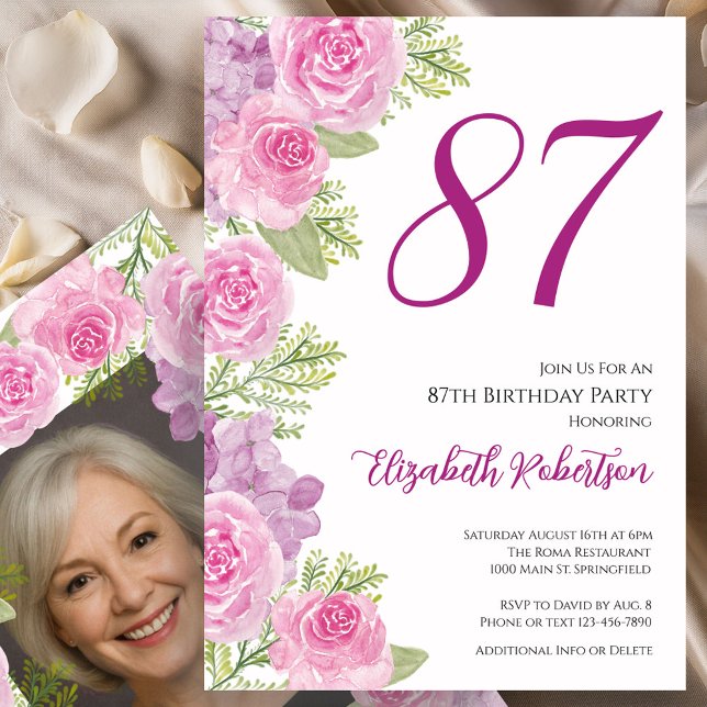 Convite Modelo de foto personalizado de rosas cor-de-rosa  (Criador carregado)