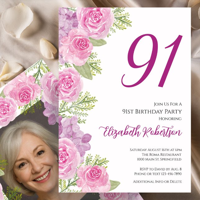Convite Modelo de foto personalizado de rosas cor-de-rosa  (Criador carregado)