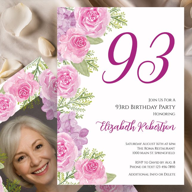 Convite Modelo de foto personalizado de rosas cor-de-rosa  (Criador carregado)