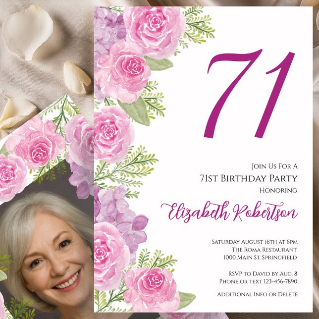 Convite Modelo de foto personalizado de rosas cor-de-rosa  (Criador carregado)