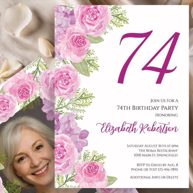 Convite Modelo de foto personalizado de rosas cor-de-rosa  (Criador carregado)